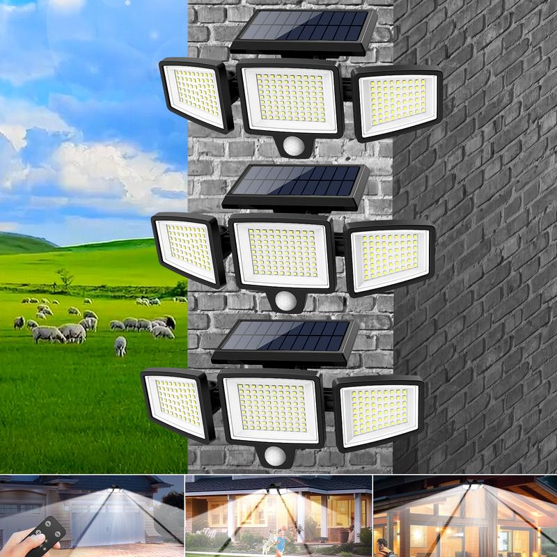 Tuffenough Solar Outdoor Lights 2500LM 210LED Security Lights,3 Heads Dimmable SpotLights with 3 Modes,IP65 Waterproof(1 Packs)