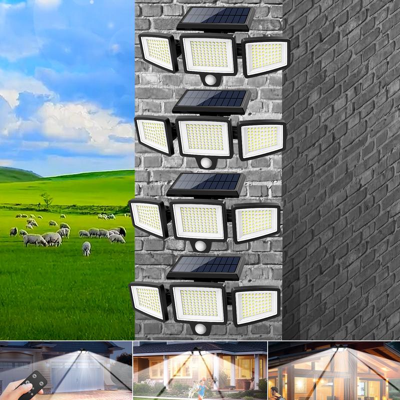 Tuffenough Solar Outdoor Lights 2500LM 210LED Security Lights,3 Heads Dimmable SpotLights with 3 Modes,IP65 Waterproof(1 Packs)