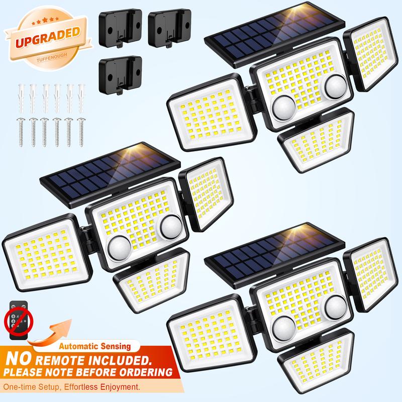 Tuffenough Solar Outdoor Lights 2500LM 210LED Security Lights,3 Heads Dimmable SpotLights with 3 Modes,IP65 Waterproof(1 Packs)
