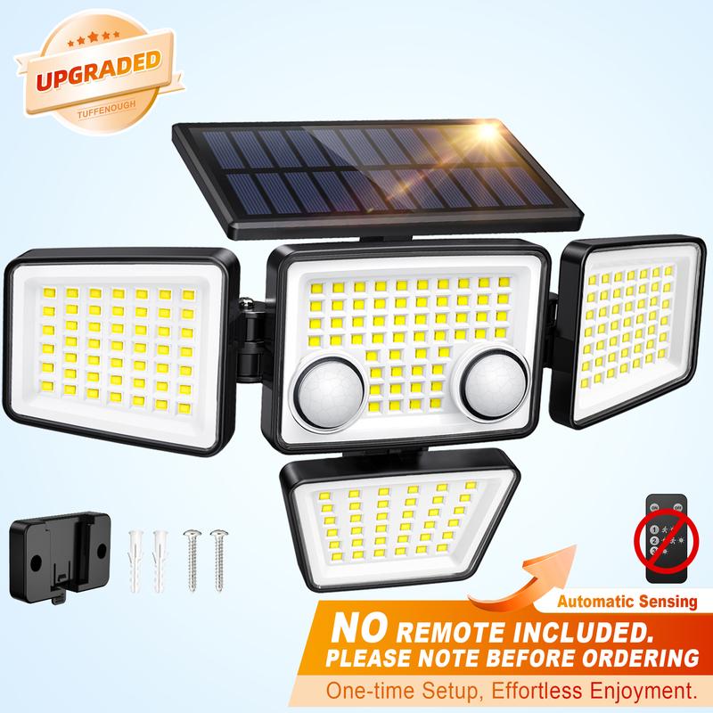 Tuffenough Solar Outdoor Lights 2500LM 210LED Security Lights,3 Heads Dimmable SpotLights with 3 Modes,IP65 Waterproof(1 Packs)