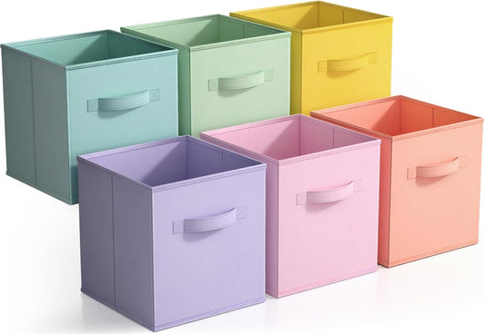 Sorbus Foldable Storage Cube Basket Bin - Great for Nursery, Playroom, Closet, Home Organization ( Pastel Multi-Color, 6 Pack)