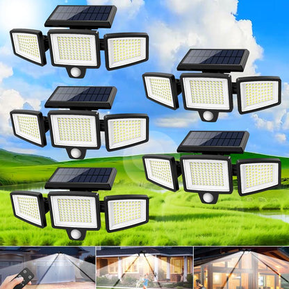 Tuffenough Solar Outdoor Lights 2500LM 210LED Security Lights,3 Heads Dimmable SpotLights with 3 Modes,IP65 Waterproof(1 Packs)