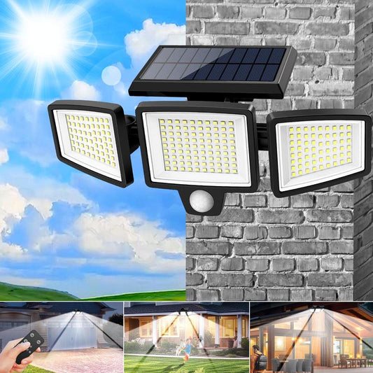 Tuffenough Solar Outdoor Lights 2500LM 210LED Security Lights,3 Heads Dimmable SpotLights with 3 Modes,IP65 Waterproof(1 Packs)