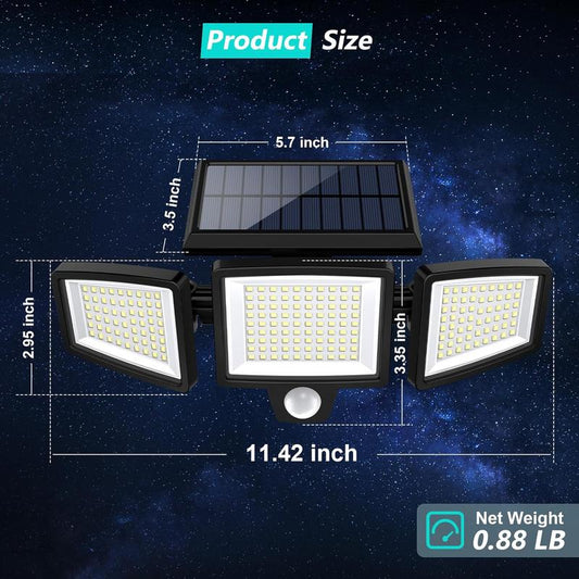 Tuffenough Solar Outdoor Lights 2500LM 210LED Security Lights,3 Heads Dimmable SpotLights with 3 Modes,IP65 Waterproof(1 Packs)