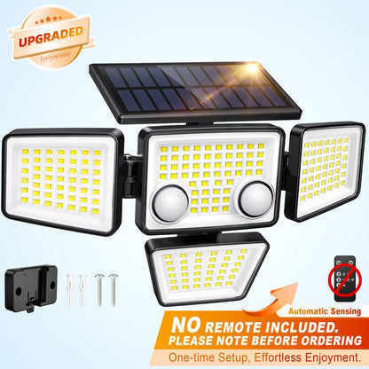 Tuffenough Solar Outdoor Lights 2500LM 210LED Security Lights,3 Heads Dimmable SpotLights with 3 Modes,IP65 Waterproof(1 Packs)
