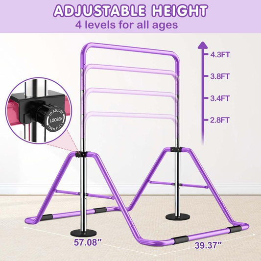 【Mother's Day Gift】Naudacaa Gymnastic Bars for Kids with Adjustable Height, Folding Gymnastic Training Kip Bar, Junior Expandable Horizontal Monkey Bar for Home